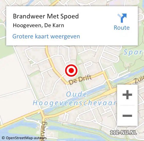 Locatie op kaart van de 112 melding: Brandweer Met Spoed Naar Hoogeveen, De Karn op 29 december 2015 21:53