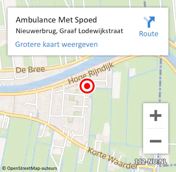 Locatie op kaart van de 112 melding: Ambulance Met Spoed Naar Nieuwerbrug, Graaf Lodewijkstraat op 30 december 2015 00:12