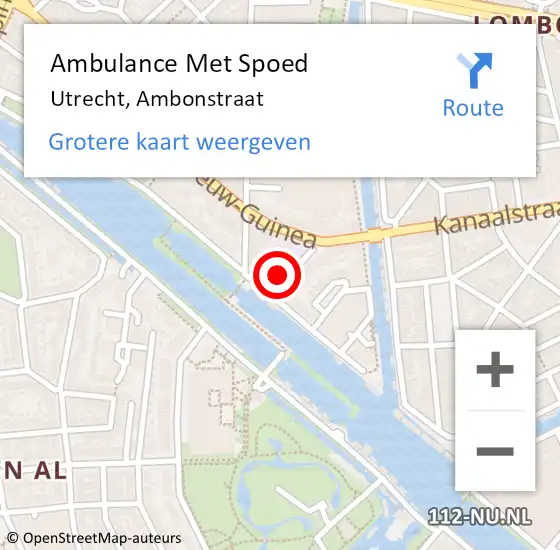 Locatie op kaart van de 112 melding: Ambulance Met Spoed Naar Utrecht, Ambonstraat op 30 december 2015 01:46