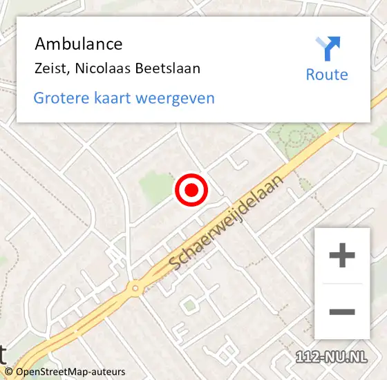 Locatie op kaart van de 112 melding: Ambulance Zeist, Nicolaas Beetslaan op 30 december 2015 08:13