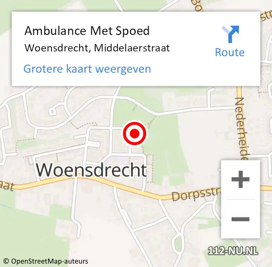 Locatie op kaart van de 112 melding: Ambulance Met Spoed Naar Woensdrecht, Middelaerstraat op 30 december 2015 08:45