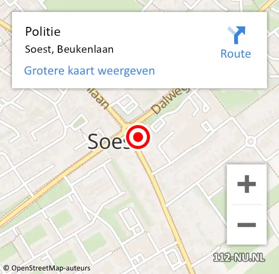 Locatie op kaart van de 112 melding: Politie Soest, Beukenlaan op 30 december 2015 11:22