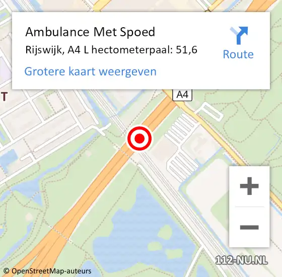 Locatie op kaart van de 112 melding: Ambulance Met Spoed Naar Rijswijk, A4 L hectometerpaal: 51,6 op 30 december 2015 11:39