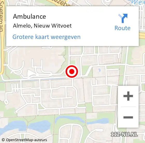 Locatie op kaart van de 112 melding: Ambulance Almelo, Nieuw Witvoet op 30 december 2015 11:43