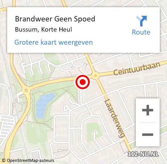 Locatie op kaart van de 112 melding: Brandweer Geen Spoed Naar Bussum, Korte Heul op 30 december 2015 12:11