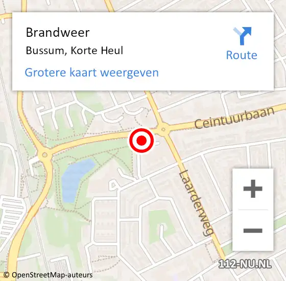 Locatie op kaart van de 112 melding: Brandweer Bussum, Korte Heul op 30 december 2015 12:13