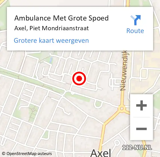 Locatie op kaart van de 112 melding: Ambulance Met Grote Spoed Naar Axel, Piet Mondriaanstraat op 30 december 2015 12:43