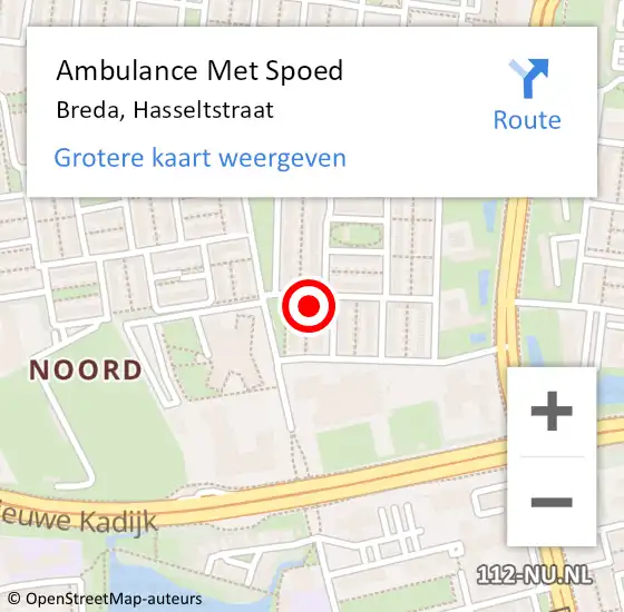 Locatie op kaart van de 112 melding: Ambulance Met Spoed Naar Breda, Hasseltstraat op 30 december 2015 12:47