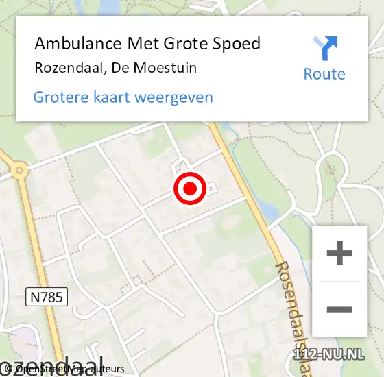 Locatie op kaart van de 112 melding: Ambulance Met Grote Spoed Naar Rozendaal, De Moestuin op 30 december 2015 13:06