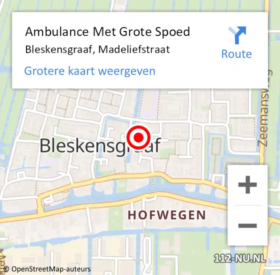 Locatie op kaart van de 112 melding: Ambulance Met Grote Spoed Naar Bleskensgraaf, Madeliefstraat op 30 december 2015 13:40