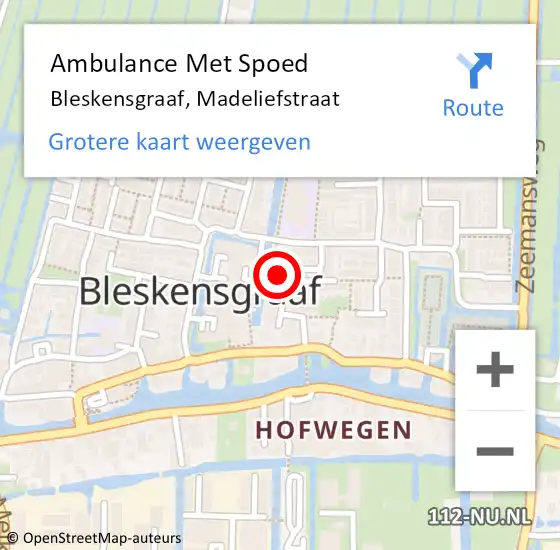 Locatie op kaart van de 112 melding: Ambulance Met Spoed Naar Bleskensgraaf, Madeliefstraat op 30 december 2015 14:01