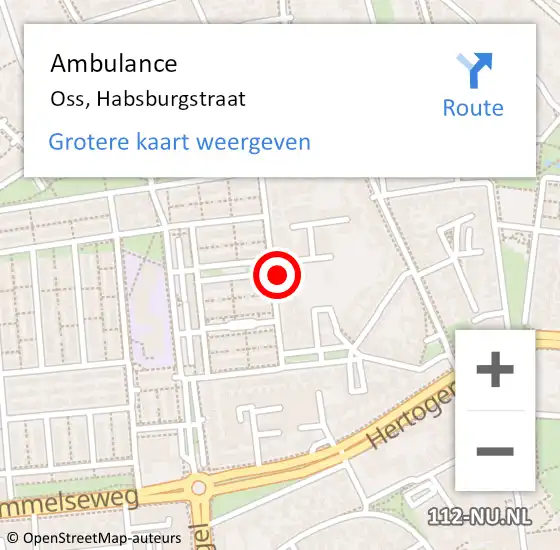 Locatie op kaart van de 112 melding: Ambulance Oss, Habsburgstraat op 30 december 2015 14:21