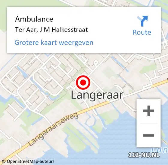 Locatie op kaart van de 112 melding: Ambulance Ter Aar, J M Halkesstraat op 30 december 2015 15:41