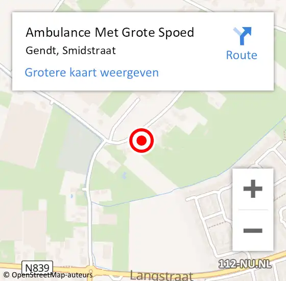 Locatie op kaart van de 112 melding: Ambulance Met Grote Spoed Naar Gendt, Smidstraat op 30 december 2015 17:31