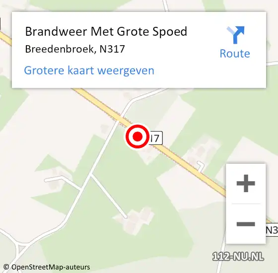 Locatie op kaart van de 112 melding: Brandweer Met Grote Spoed Naar Breedenbroek, N317 op 30 december 2015 18:09