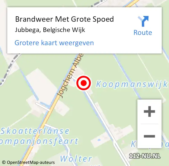 Locatie op kaart van de 112 melding: Brandweer Met Grote Spoed Naar Jubbega, Belgische Wijk op 30 december 2015 18:27