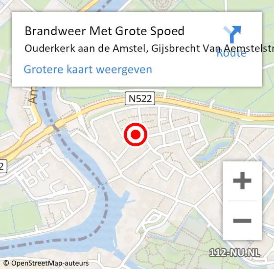 Locatie op kaart van de 112 melding: Brandweer Met Grote Spoed Naar Ouderkerk aan de Amstel, Gijsbrecht Van Aemstelstraat op 30 december 2015 20:09