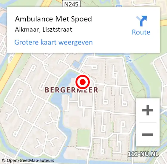 Locatie op kaart van de 112 melding: Ambulance Met Spoed Naar Alkmaar, Lisztstraat op 30 december 2015 23:11