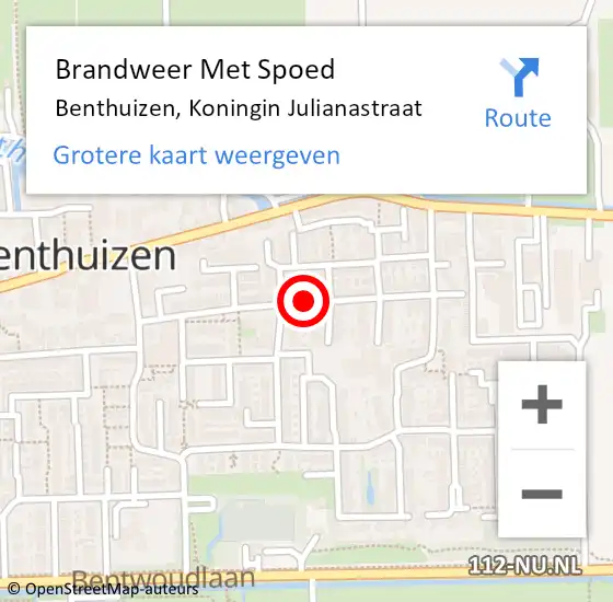 Locatie op kaart van de 112 melding: Brandweer Met Spoed Naar Benthuizen, Koningin Julianastraat op 31 december 2015 00:22