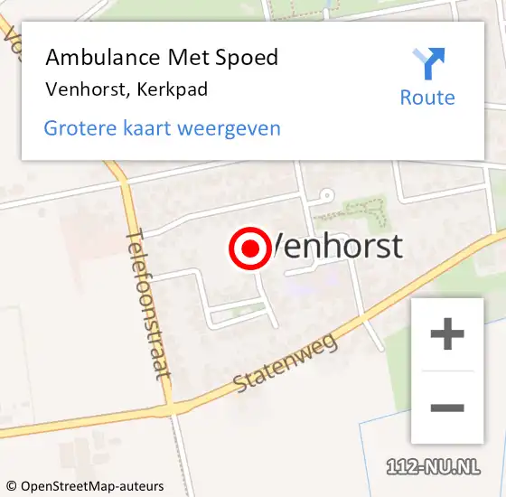 Locatie op kaart van de 112 melding: Ambulance Met Spoed Naar Venhorst, Kerkpad op 31 december 2015 05:57