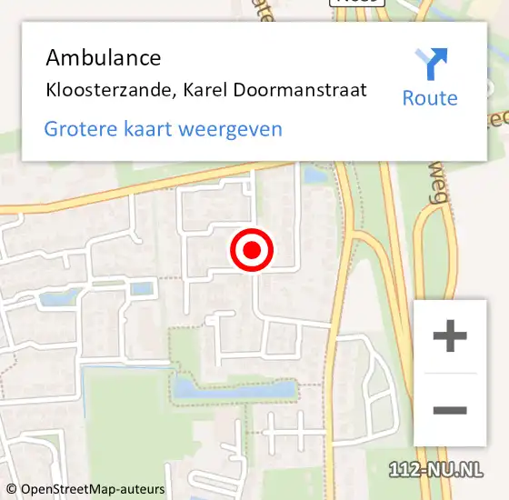 Locatie op kaart van de 112 melding: Ambulance Kloosterzande, Karel Doormanstraat op 31 december 2015 10:19