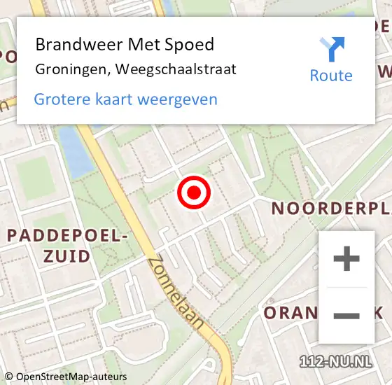 Locatie op kaart van de 112 melding: Brandweer Met Spoed Naar Groningen, Weegschaalstraat op 31 december 2015 12:18