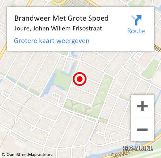 Locatie op kaart van de 112 melding: Brandweer Met Grote Spoed Naar Joure, Johan Willem Frisostraat op 2 december 2013 01:22