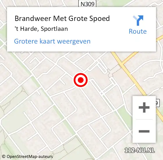 Locatie op kaart van de 112 melding: Brandweer Met Grote Spoed Naar 't Harde, Sportlaan op 31 december 2015 12:31