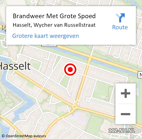 Locatie op kaart van de 112 melding: Brandweer Met Grote Spoed Naar Hasselt, Wycher van Russellstraat op 31 december 2015 13:04