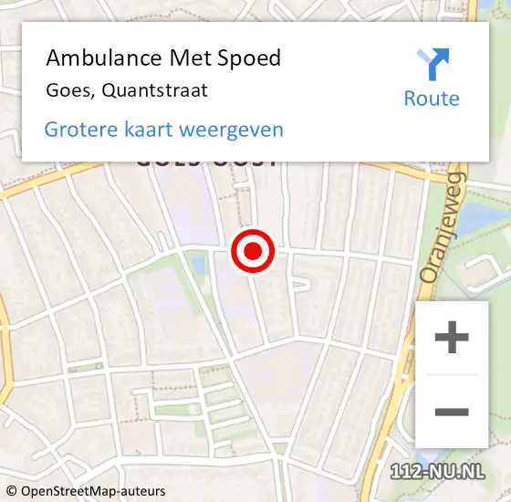 Locatie op kaart van de 112 melding: Ambulance Met Spoed Naar Goes, Quantstraat op 31 december 2015 13:09