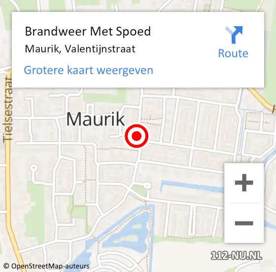 Locatie op kaart van de 112 melding: Brandweer Met Spoed Naar Maurik, Valentijnstraat op 31 december 2015 13:38