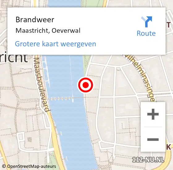 Locatie op kaart van de 112 melding: Brandweer Maastricht, Oeverwal op 2 december 2013 02:10