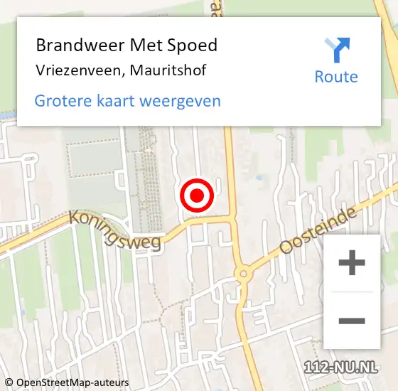 Locatie op kaart van de 112 melding: Brandweer Met Spoed Naar Vriezenveen, Mauritshof op 31 december 2015 14:11