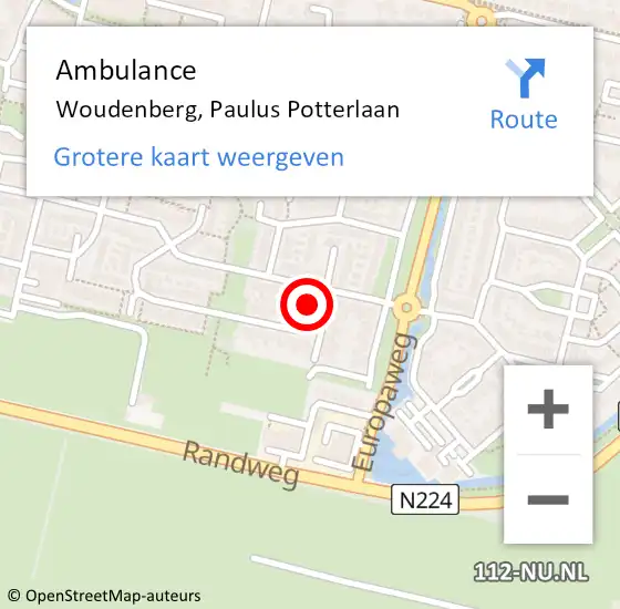 Locatie op kaart van de 112 melding: Ambulance Woudenberg, Paulus Potterlaan op 31 december 2015 15:07