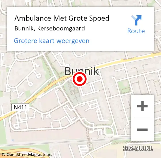 Locatie op kaart van de 112 melding: Ambulance Met Grote Spoed Naar Bunnik, Kerseboomgaard op 31 december 2015 16:48