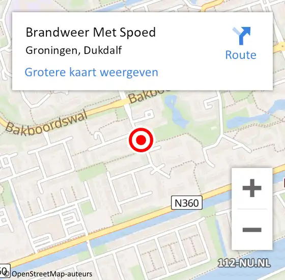 Locatie op kaart van de 112 melding: Brandweer Met Spoed Naar Groningen, Dukdalf op 31 december 2015 18:00