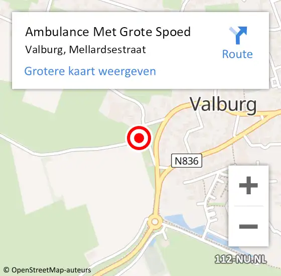 Locatie op kaart van de 112 melding: Ambulance Met Grote Spoed Naar Valburg, Mellardsestraat op 2 december 2013 04:53