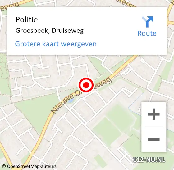 Locatie op kaart van de 112 melding: Politie Groesbeek, Drulseweg op 31 december 2015 18:55