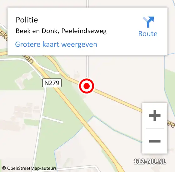 Locatie op kaart van de 112 melding: Politie Beek en Donk, Peeleindseweg op 31 december 2015 19:04