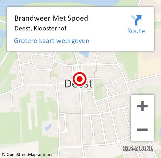 Locatie op kaart van de 112 melding: Brandweer Met Spoed Naar Deest, Kloosterhof op 31 december 2015 19:05