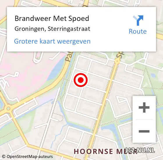 Locatie op kaart van de 112 melding: Brandweer Met Spoed Naar Groningen, Sterringastraat op 31 december 2015 19:17