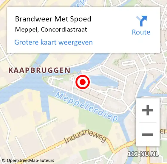 Locatie op kaart van de 112 melding: Brandweer Met Spoed Naar Meppel, Concordiastraat op 31 december 2015 20:06