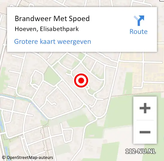 Locatie op kaart van de 112 melding: Brandweer Met Spoed Naar Hoeven, Elisabethpark op 31 december 2015 20:55