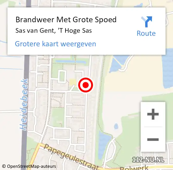 Locatie op kaart van de 112 melding: Brandweer Met Grote Spoed Naar Sas van Gent, 'T Hoge Sas op 31 december 2015 21:17