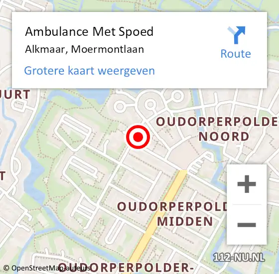 Locatie op kaart van de 112 melding: Ambulance Met Spoed Naar Alkmaar, Moermontlaan op 1 januari 2016 00:04