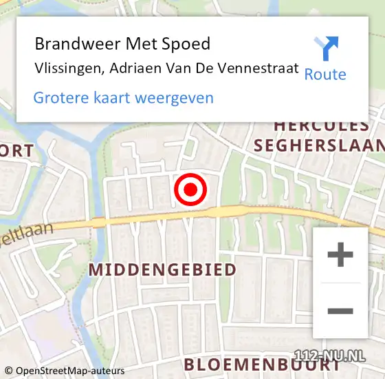 Locatie op kaart van de 112 melding: Brandweer Met Spoed Naar Vlissingen, Adriaen Van De Vennestraat op 1 januari 2016 00:37