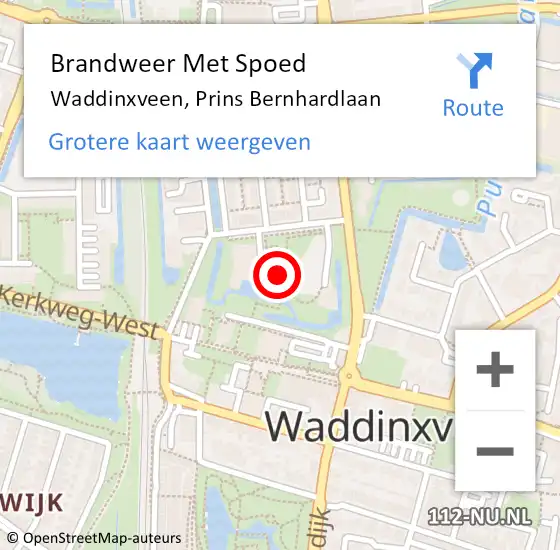 Locatie op kaart van de 112 melding: Brandweer Met Spoed Naar Waddinxveen, Prins Bernhardlaan op 1 januari 2016 01:08