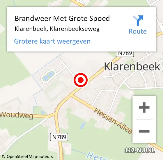 Locatie op kaart van de 112 melding: Brandweer Met Grote Spoed Naar Klarenbeek, Klarenbeekseweg op 1 januari 2016 01:49