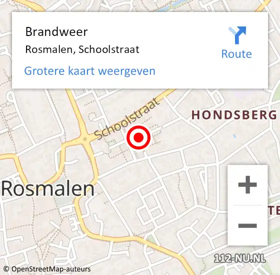 Locatie op kaart van de 112 melding: Brandweer Rosmalen, Schoolstraat op 2 januari 2016 06:12