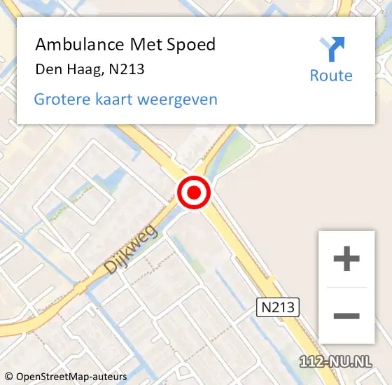 Locatie op kaart van de 112 melding: Ambulance Met Spoed Naar Den Haag, N213 op 2 januari 2016 07:30